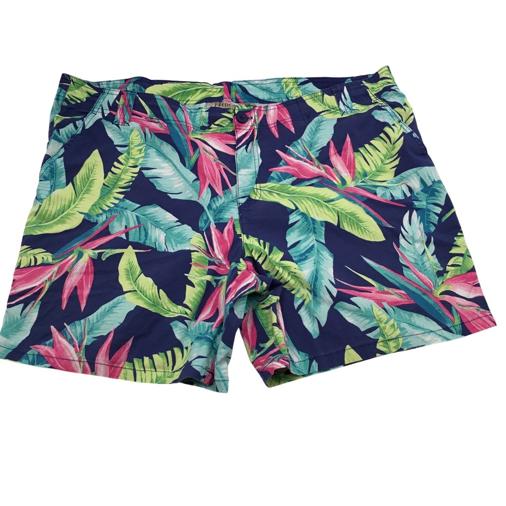 Fresh Tropical Floral Palm Leaf Shorts Navy‎ Blue Pink Green Mens 16W
